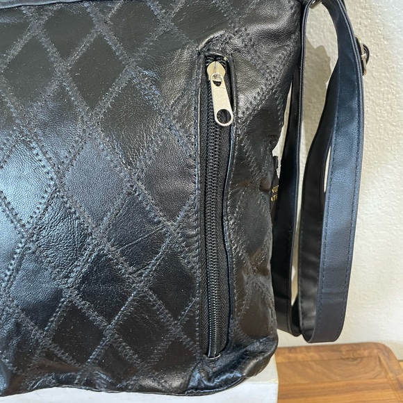 NWT Quilted Black Leather Crossbody Bag Vintage Diamond Stitch Shoulder Purse - Picture 6 of 16